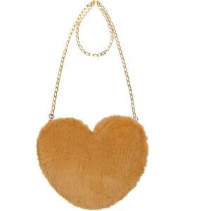 Women Golden Imported Faux Fur Heart Shaped Cute Valentine Clutch Shoulder Bag